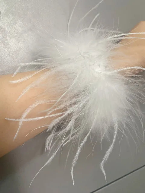 Real Ostrich feather cuff plumes bracelet for women white Cuffs pens Shirt with feathers girls fur cuffs ornament boa plume