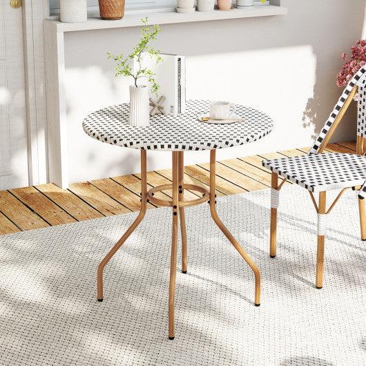 27.5 inch Outdoor Bistro Table with Heavy Duty Metal Frame and Adjustable Foot Pads-white