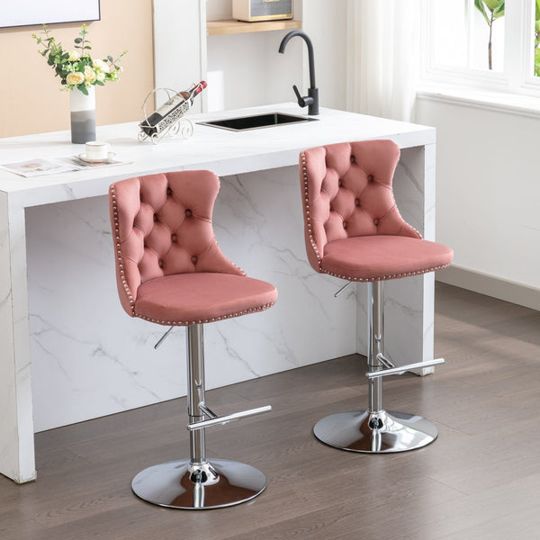Modern Velvet Swivel Barstools with Adjustable Seat Height and Chrome Base