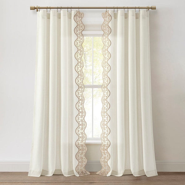 Scalloped Edge Lace Border Window Curtain Panel