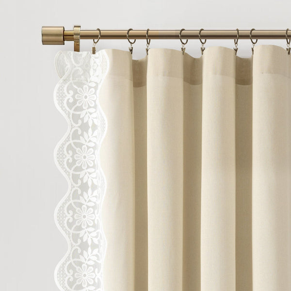 Scalloped Edge Lace Border Window Curtain Panel