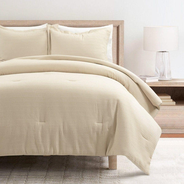 Haniya Solid Waffle Woven Cotton Textured Comforter Set