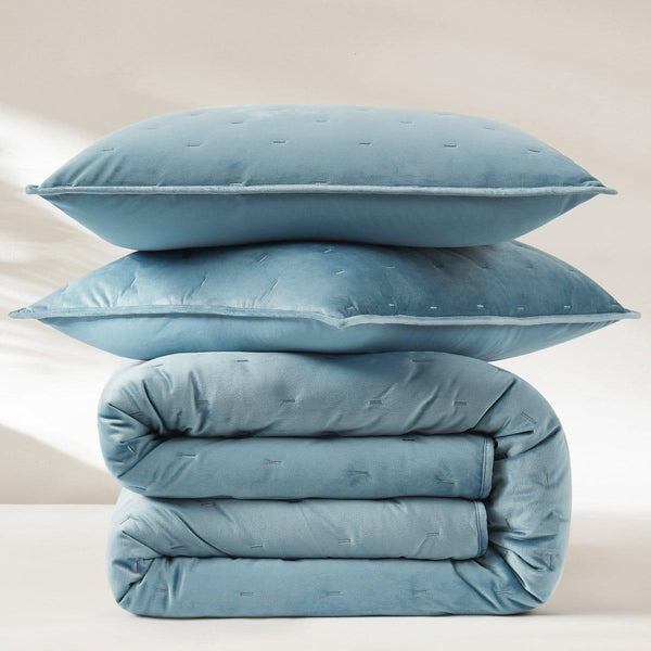 Haven Velvet Embroidered Stitch Cozy Super Soft Quilt 3 Piece Set