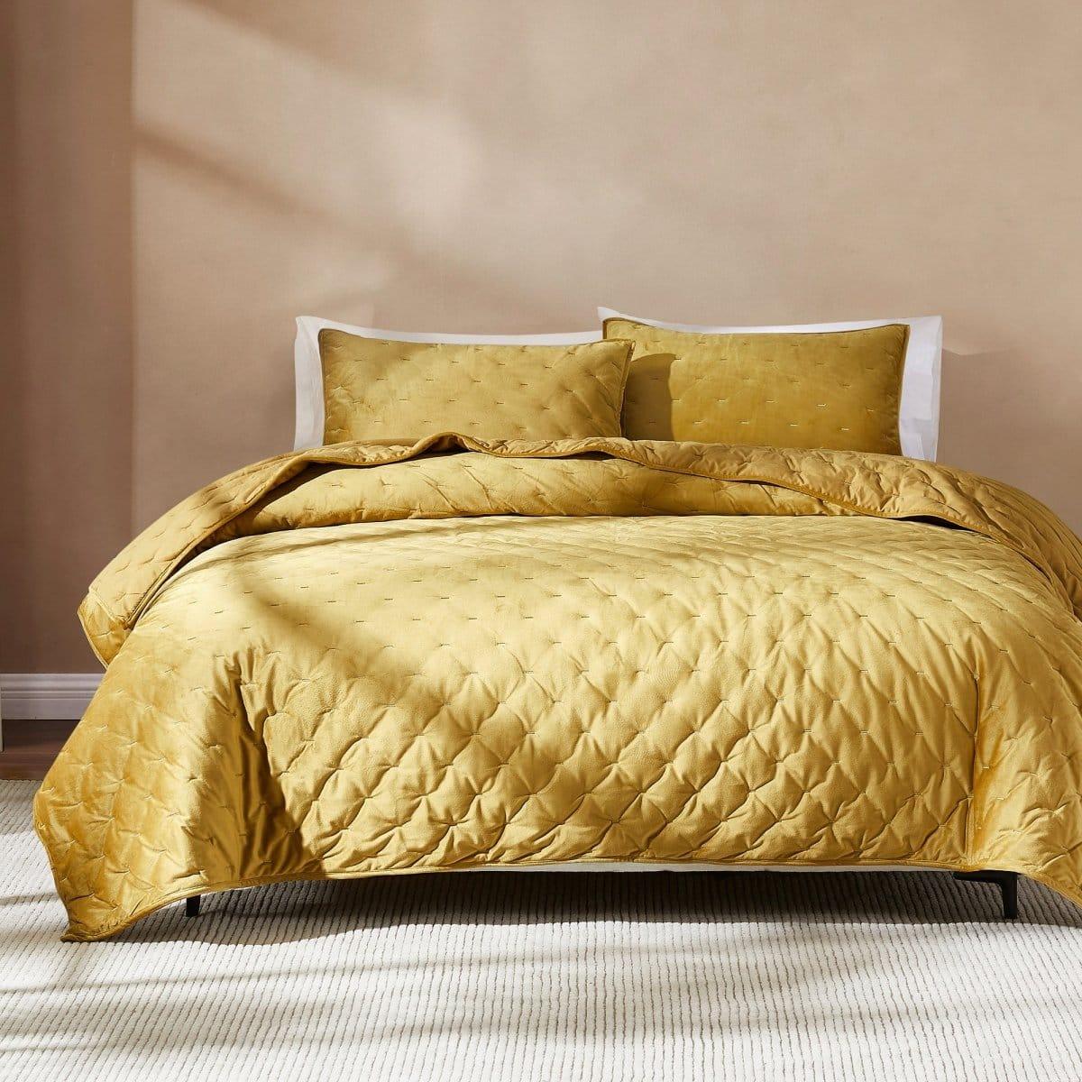 Haven Velvet Embroidered Stitch Cozy Super Soft Quilt 3 Piece Set