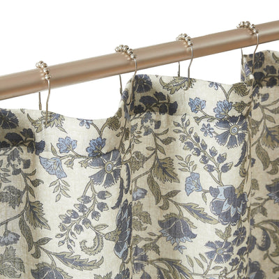 Lillian Block Print Linen Textured Shower Curtain