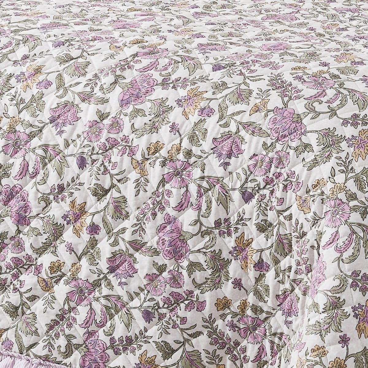 Lola Block Print Ruffle Reversible Floral Quilt Set
