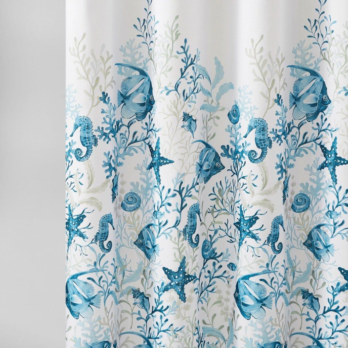 Oceana Watercolor Sea Life Linen Textured Shower Curtain