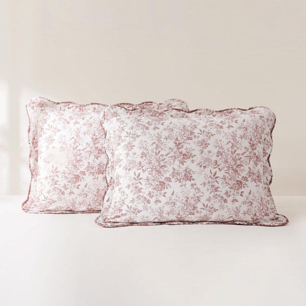 Peony Toile Reversible Cotton Quilt Set