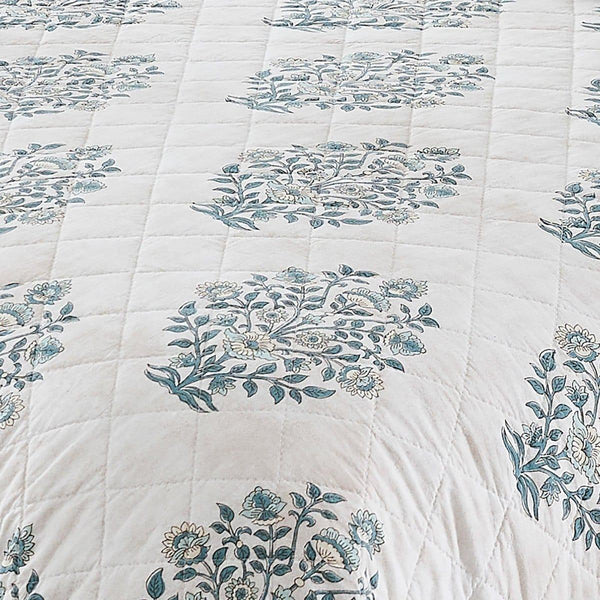 Sofia Flower Block Bouquet Reversible Cotton Quilt 3Pc Set