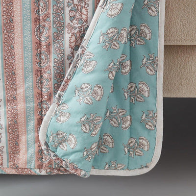 Sofia Flower Block Bouquet Reversible Cotton Throw Blanket