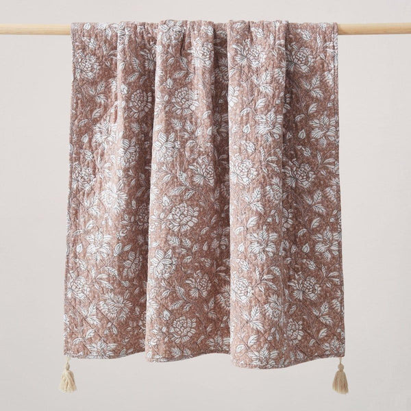 Zara Floral Block Reversible Cotton Throw Blanket
