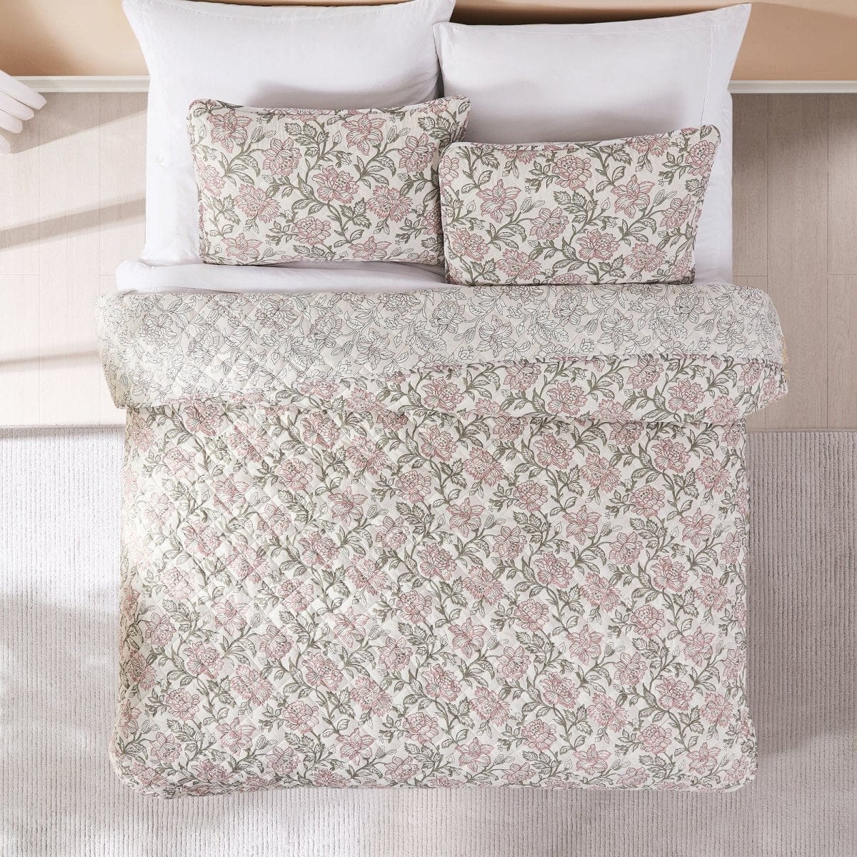 Zara Floral Block Reversible Quilt Set