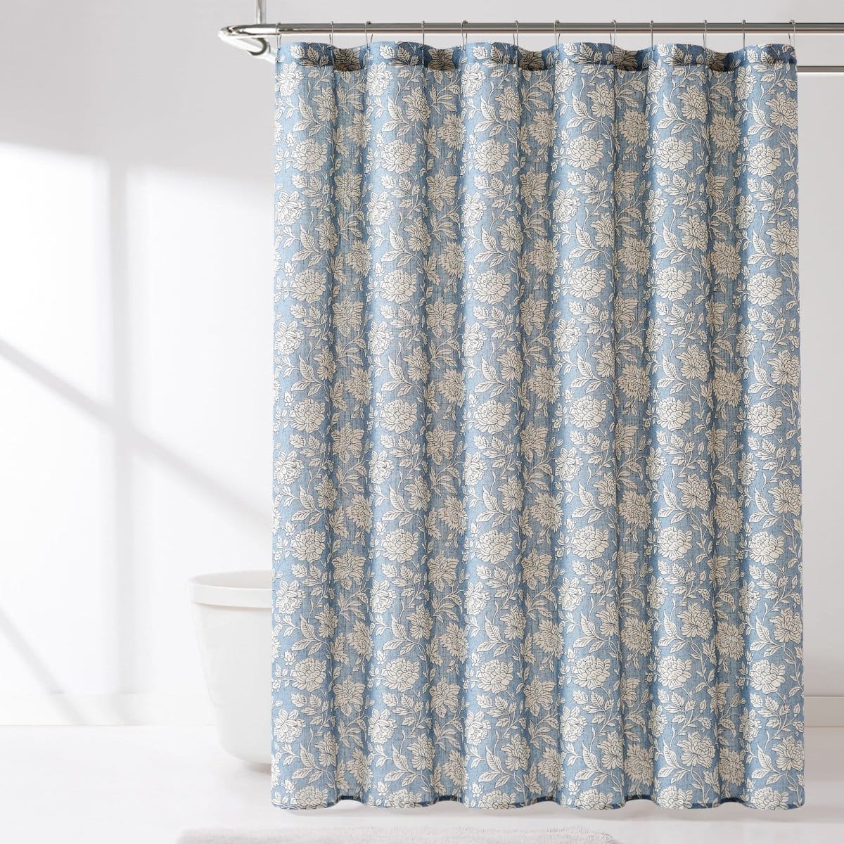 Zara Floral Block Linen Textured Shower Curtain
