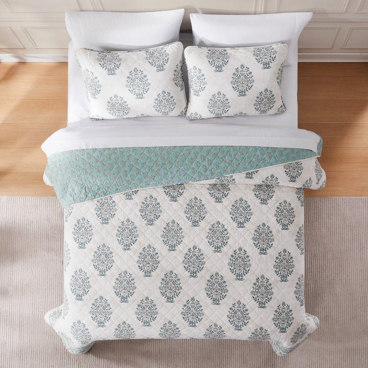 Sofia Flower Block Bouquet Reversible Cotton Quilt 3Pc Set