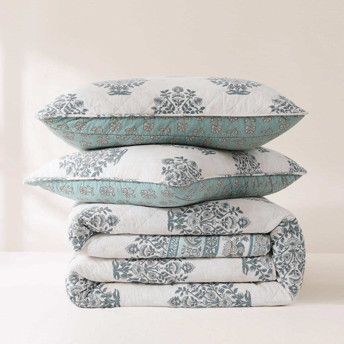 Sofia Flower Block Bouquet Reversible Cotton Quilt 3Pc Set