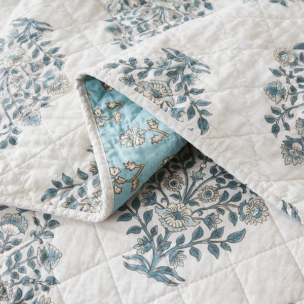 Sofia Flower Block Bouquet Reversible Cotton Quilt 3Pc Set