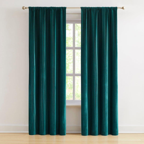 Glam Pleated Velvet Light Filtering Window Curtain Panels