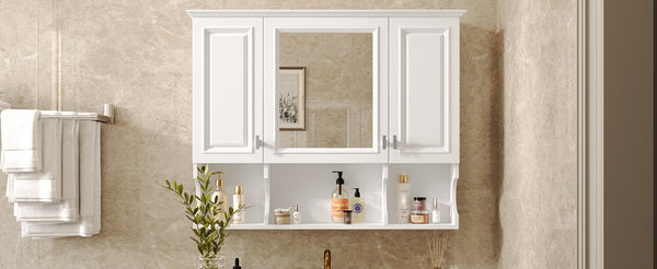 Wall Mounted Bathroom Medicine Cabinet with Mirror and Open Shelves, Modern