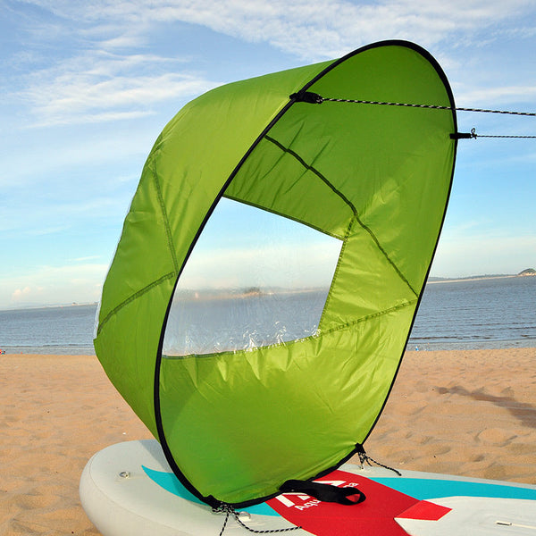 42-inch SUP/water sports accessories: sail, paddles, surf gear.