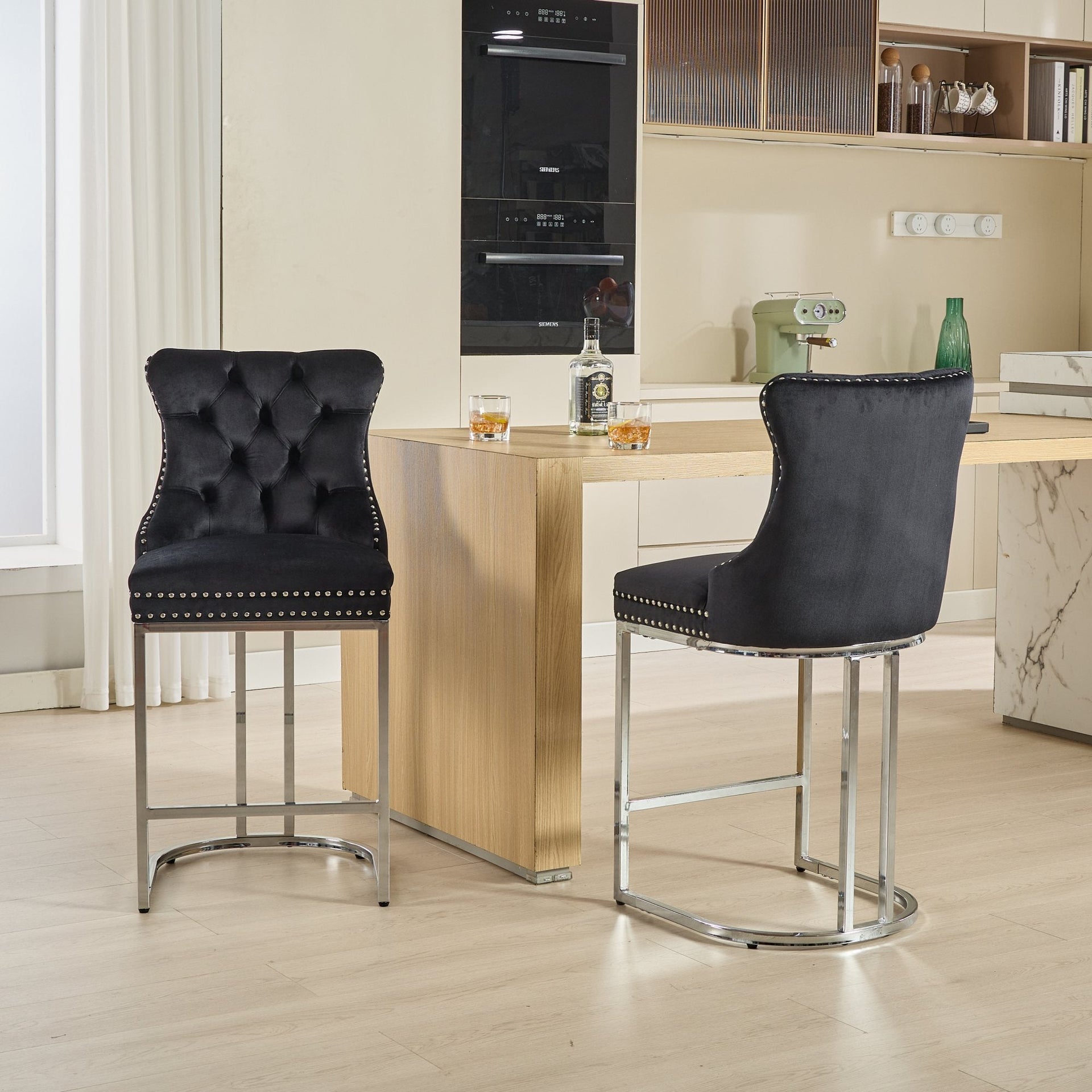 Set of 2 Modern Velvet Barstools