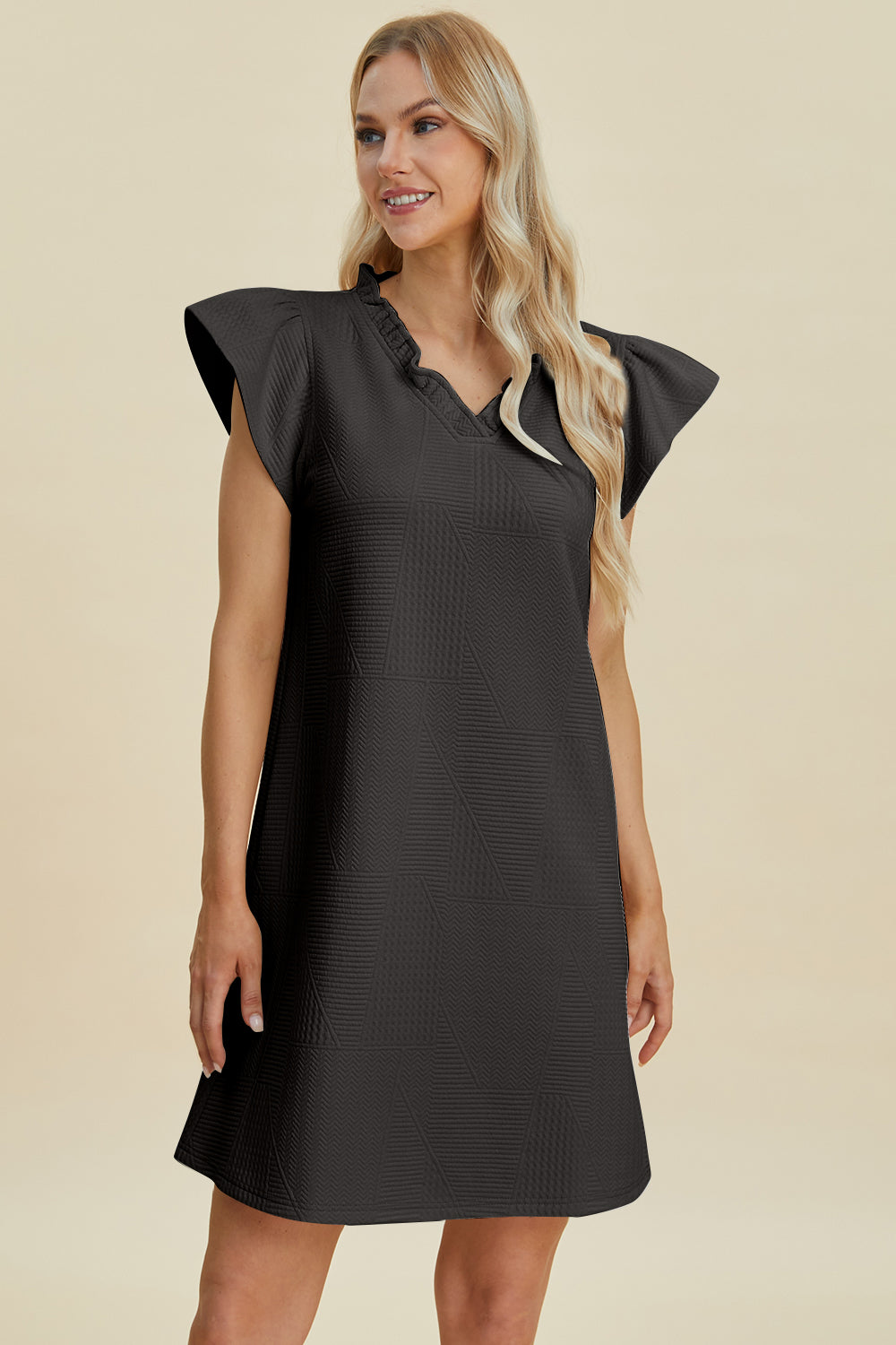 Double Take Full Size Ruffled V-Neck Cap Sleeve Dress – Ruffled V-Neck Dress, Cap Sleeve Dress, Elegant Ruffled Dress, Flattering V-Neck Dress, Stylish Full-Size Dress, Comfortable Ruffle Dress, Chic Cap Sleeve Dress