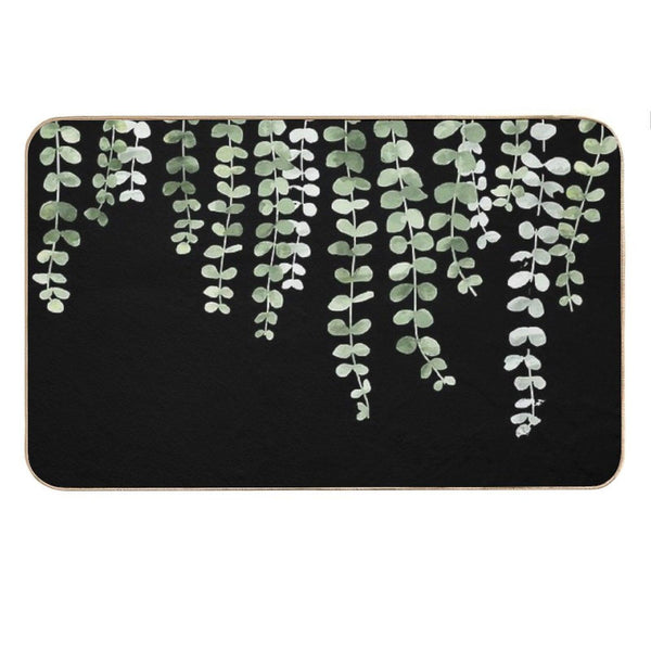 Eucalyptus Watercolor Black Bath Mat