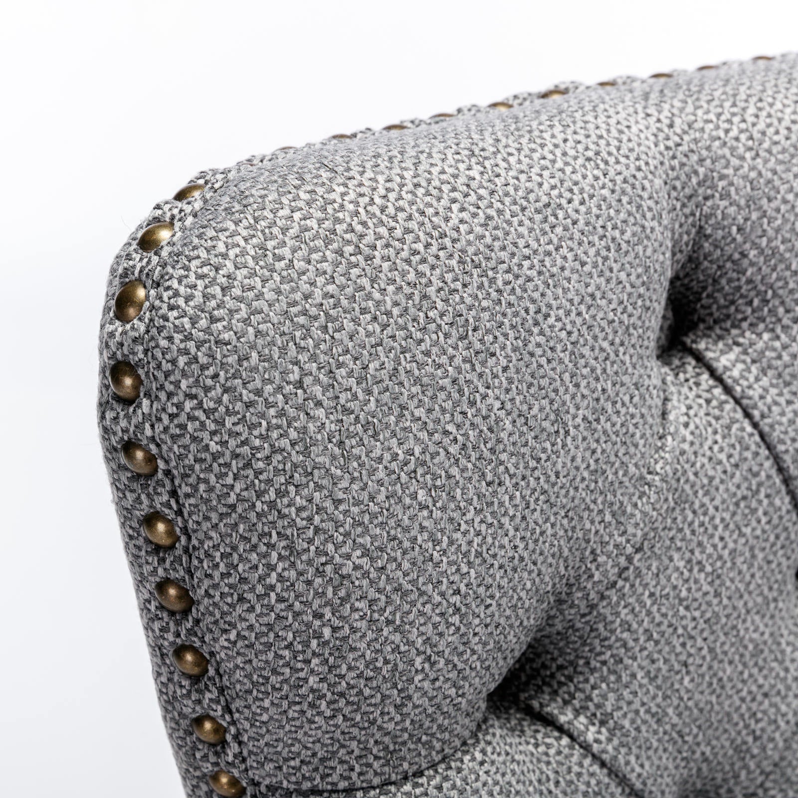 Nikki Collection Modern Tufted Solid Wood Flax Upholstered Dining Chair Nailhead Trim Set