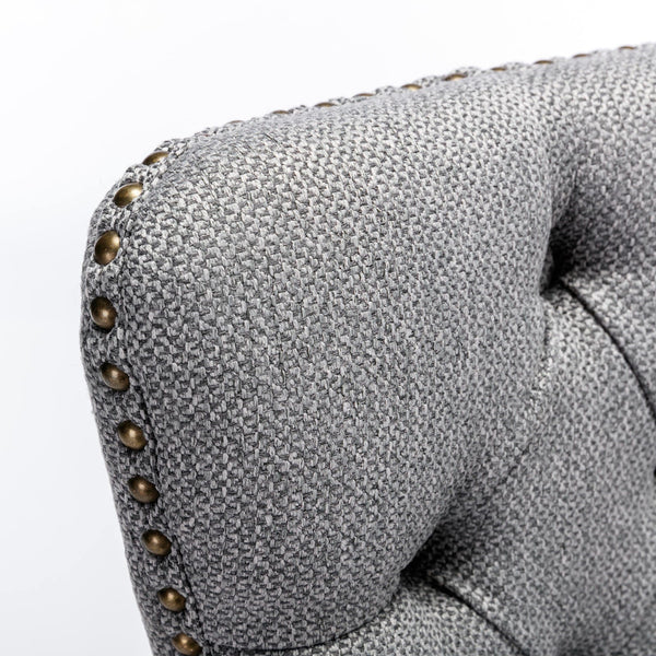 Nikki Collection Modern Tufted Solid Wood Flax Upholstered Dining Chair Nailhead Trim Set