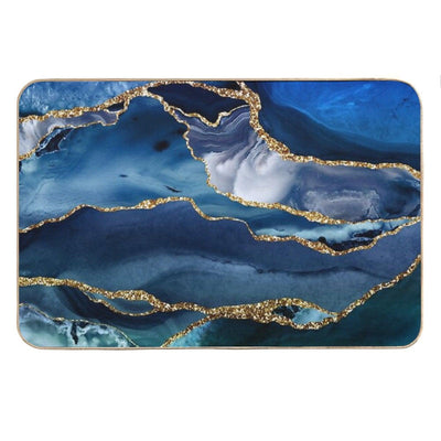 Faux Classic Blue Malachite Marble Bath Mat