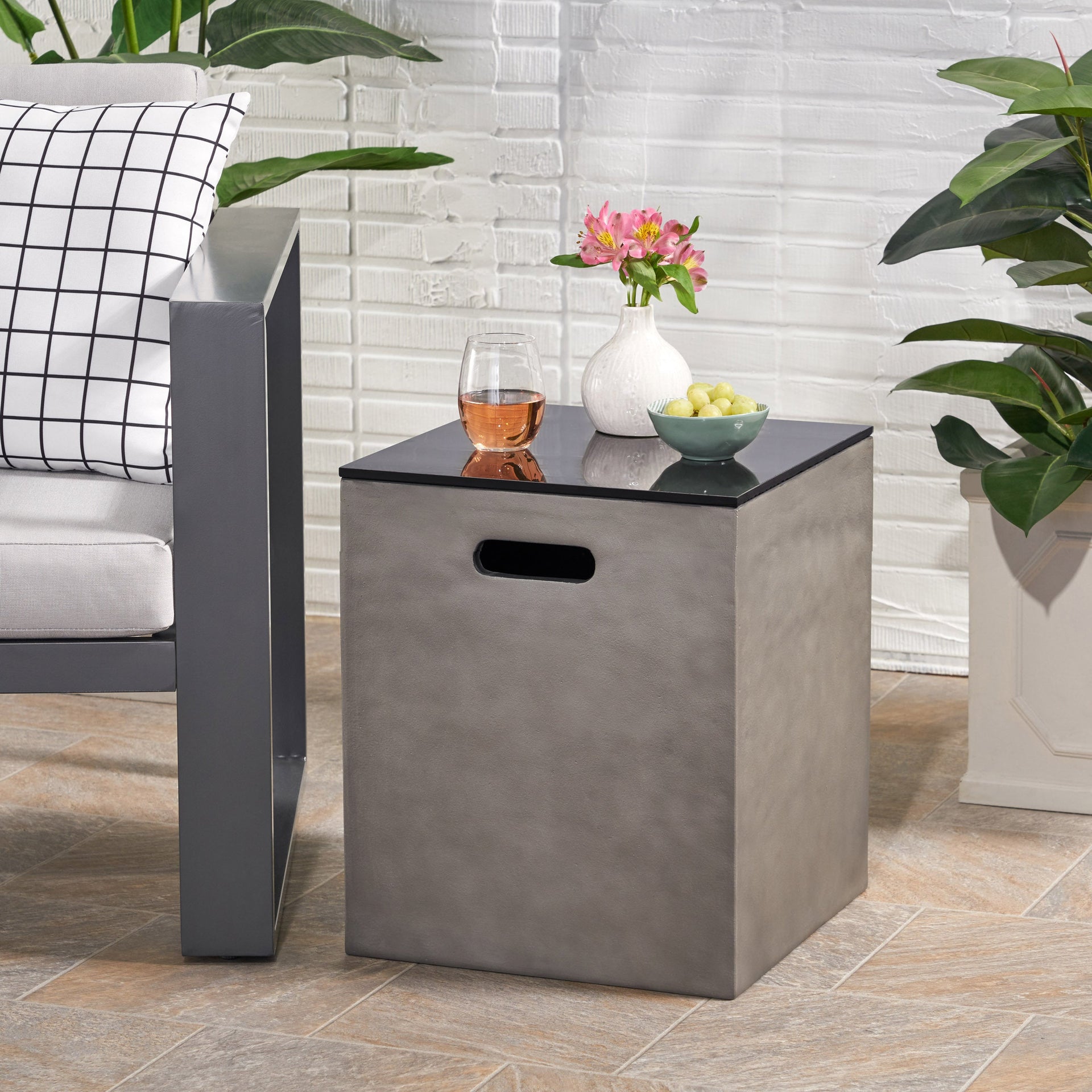 Modern Design MGO Tank Holder Side Table with Ceramic Top in Black and Gray