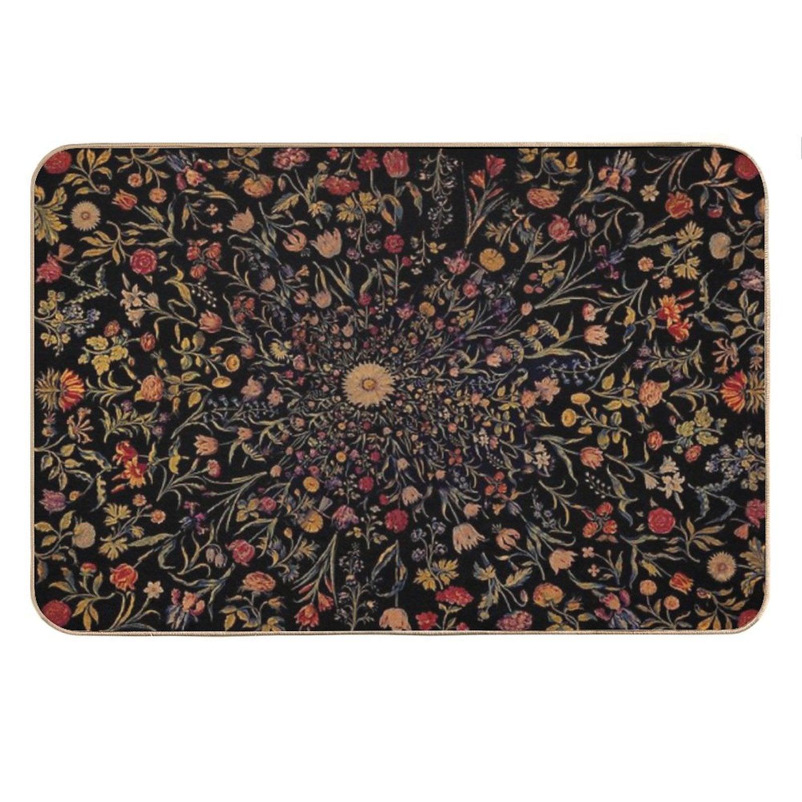 Medieval Flowers on Black Bath Mat