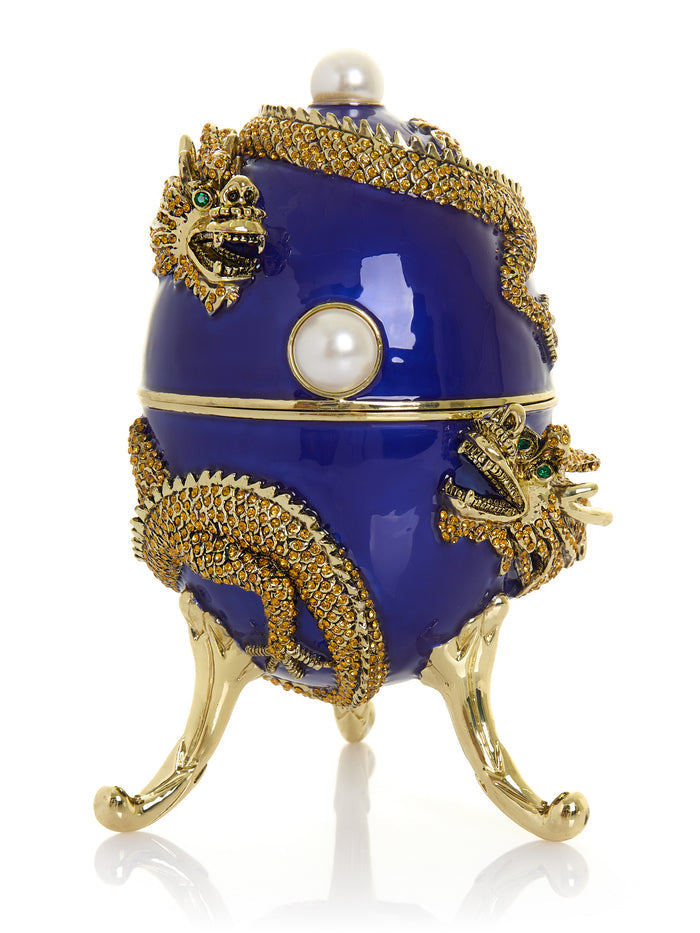 Blue Faberge Egg with Dragon Music Playing Egg - trinket box