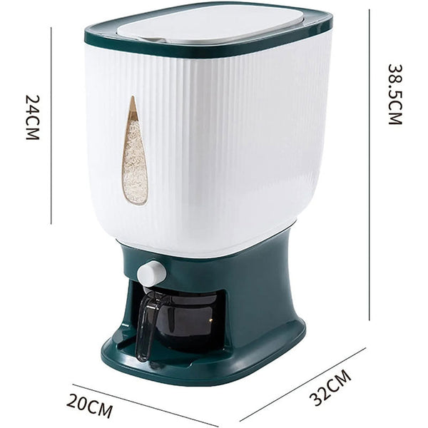 10Kg Rice Dispenser Storage Container Sealed Grain Cereal Dispenser Storage Box with Lid Measuring Cylinder