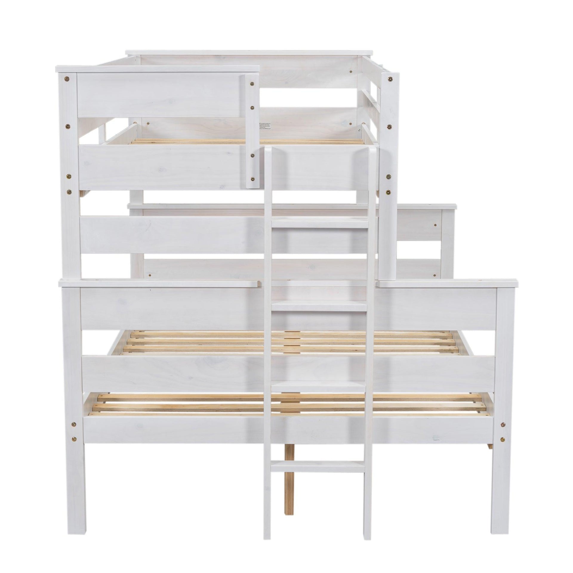 Wood Twin over Full Bunk Bed with Ladder White