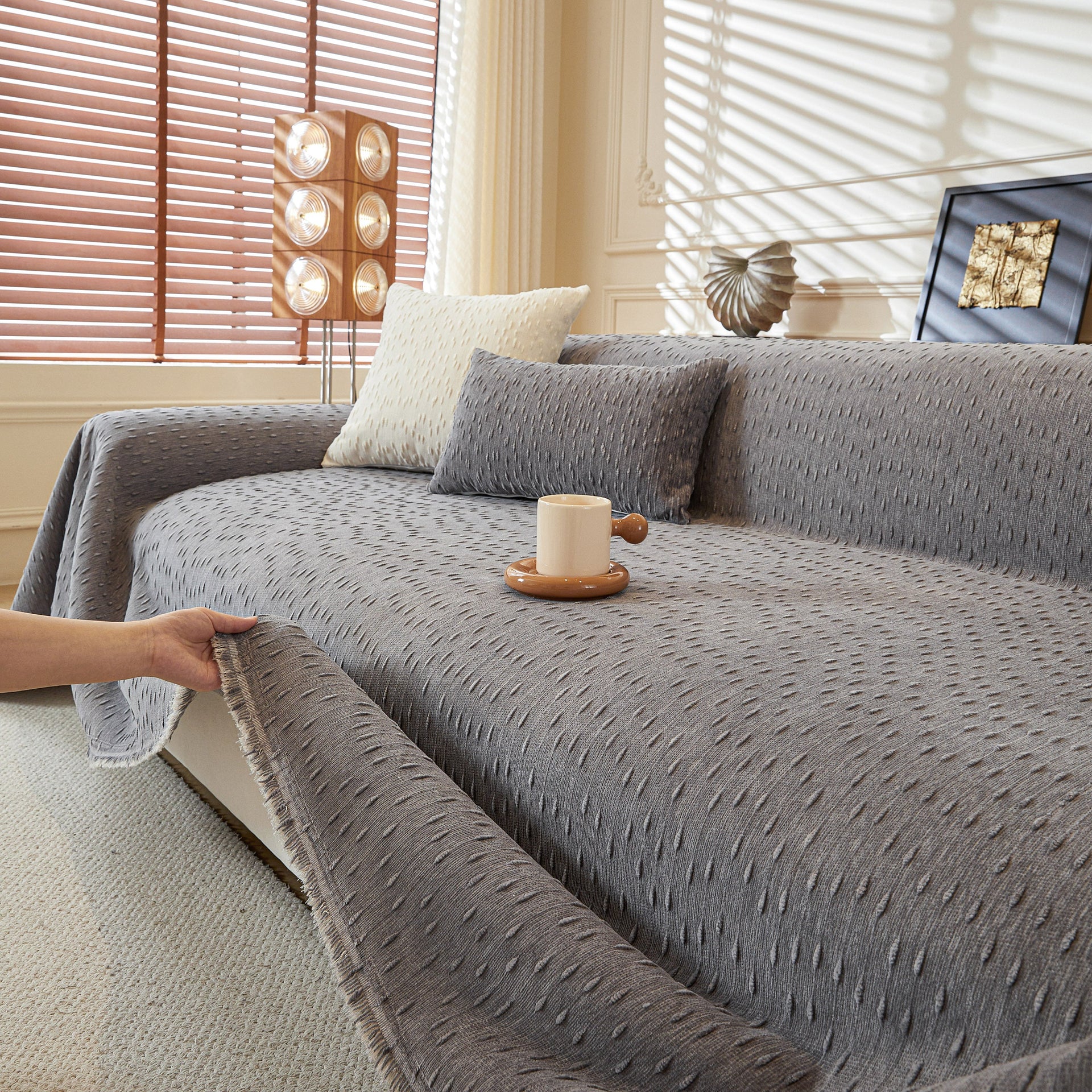 Textured Throw Blanket with 3D Dobby Weave, Minimalist Furniture Protector for Couch