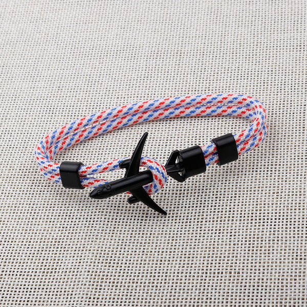 Modern Fashion Airplane Anchor Bracelets Men Charm Rope Chain Paracord Bracelet Women Male Air Force Style Wrap Metal Sport Hook Gift