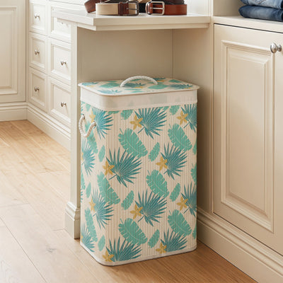 19 Gal Bamboo Clothes Hamper with Removable Liner and Portable Handles-Green