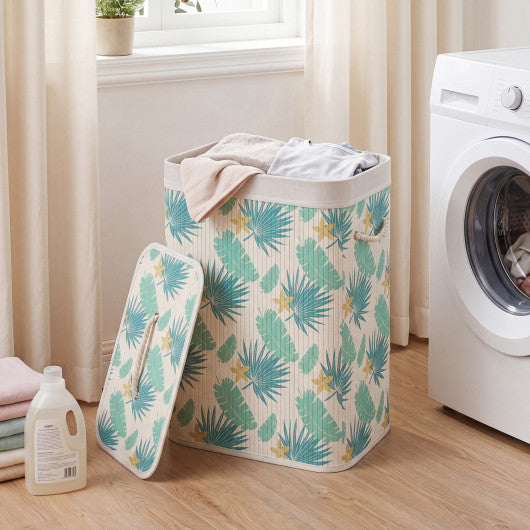 19 Gal Bamboo Clothes Hamper with Removable Liner and Portable Handles-Green