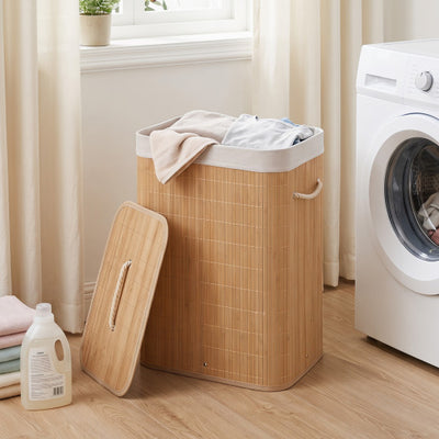 19 Gal Bamboo Clothes Hamper with Removable Liner and Portable Handles-Natrual
