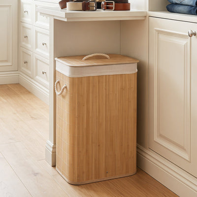 19 Gal Bamboo Clothes Hamper with Removable Liner and Portable Handles-Natrual