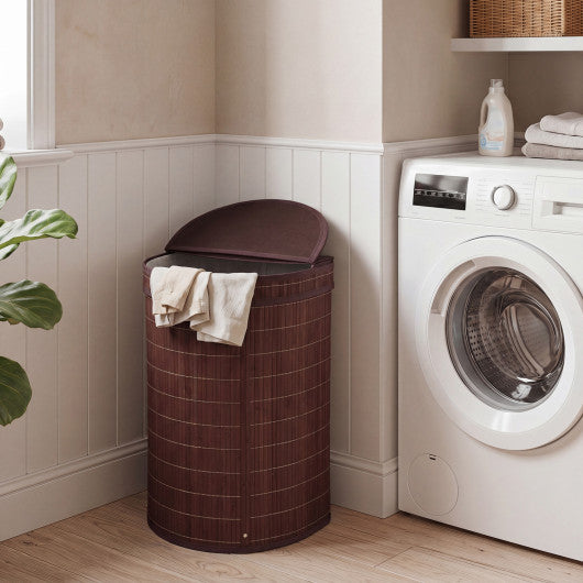 19 Gal Capacity Bamboo Laundry Hamper with Zippered Lid-Brown