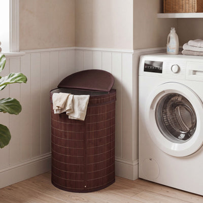 19 Gal Capacity Bamboo Laundry Hamper with Zippered Lid-Brown