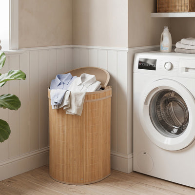 19 Gal Capacity Bamboo Laundry Hamper with Zippered Lid-Natural
