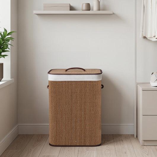 19 Gal Capacity Bamboo Clothes Hamper with Removable Liner and Portable Handles-Brown