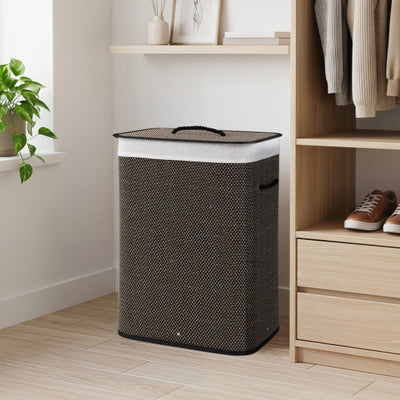19 Gal Capacity Bamboo Clothes Hamper with Removable Liner and Portable Handles-Black