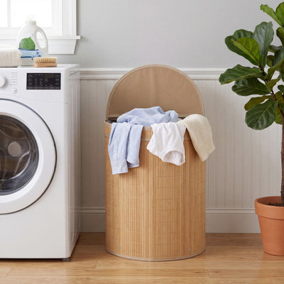 19 Gal Capacity Bamboo Laundry Hamper with Zippered Lid-Natural