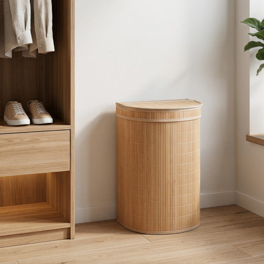 19 Gal Capacity Bamboo Laundry Hamper with Zippered Lid-Natural