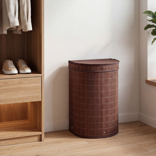 19 Gal Capacity Bamboo Laundry Hamper with Zippered Lid-Brown