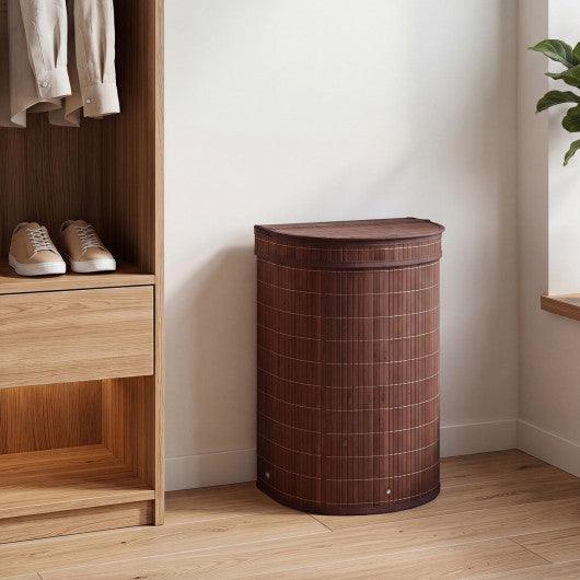 19 Gal Capacity Bamboo Laundry Hamper with Zippered Lid-Brown