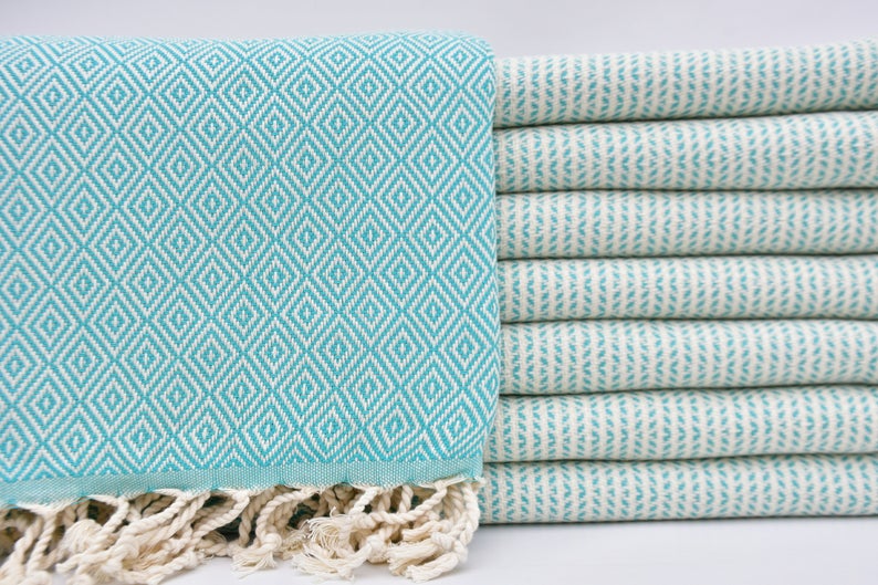 Dotty Diamond Turquoise Turkish Towel